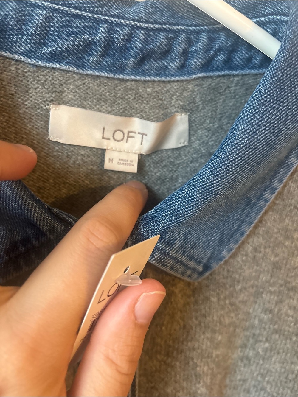 LOFT Gray Pullover with Denim Collar and Placket - Picture 3 of 4